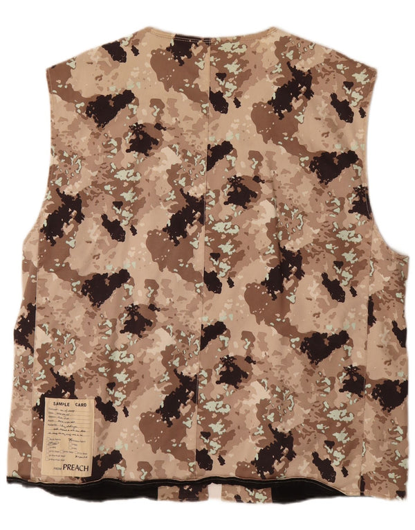 VINTAGE Hombres Utility Gilet Reino Unido 40 Algodón de camuflaje beige grande