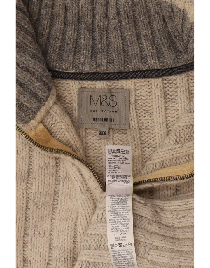 Marks & Spencer Suéter tipo jersey con cuello y cremallera de ajuste regular para hombre 3XL Gris moteado