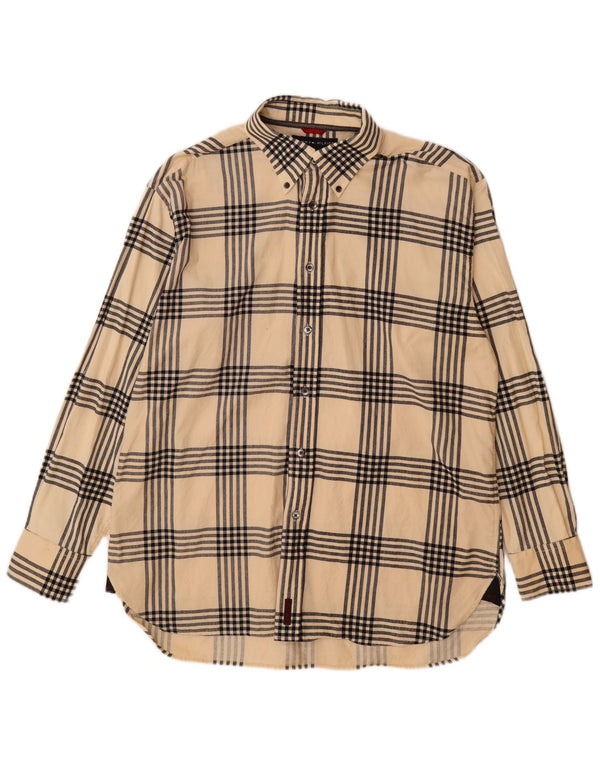 TOMMY HILFIGER Camisa para hombre Large Beige Plaid Cotton