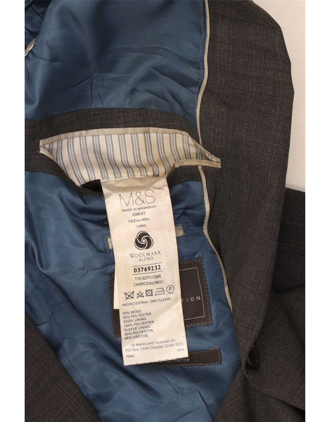 Marks & Spencer Chaqueta tipo blazer de 2 botones para hombre UK 40 Lana gris medio