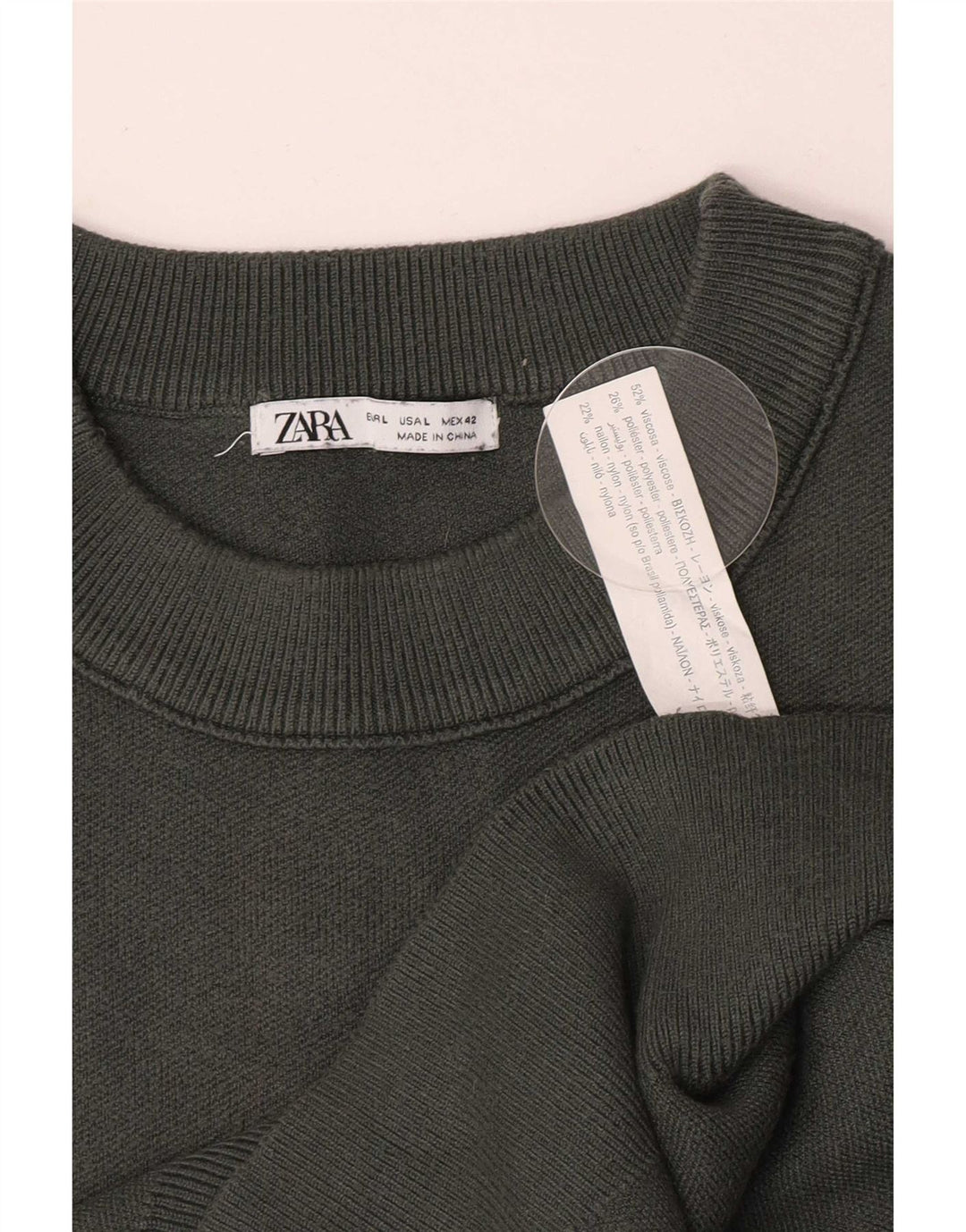 Zara Hombre Jersey Cuello Redondo Jersey Large Viscosa Verde