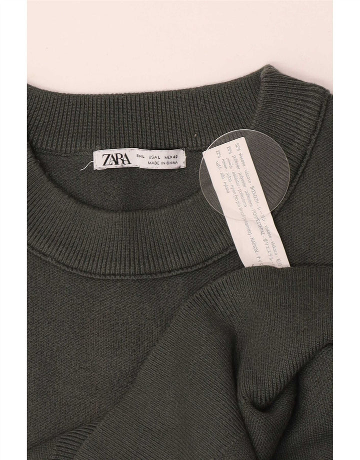 Zara Hombre Jersey Cuello Redondo Jersey Large Viscosa Verde