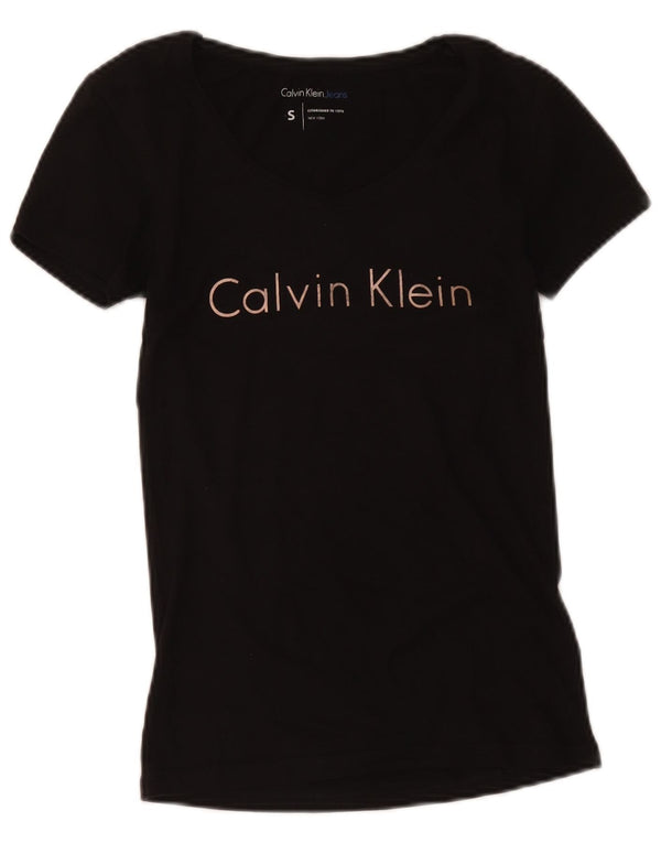Calvin Klein Jeans Camiseta gráfica para mujer Top UK 10 Small Black