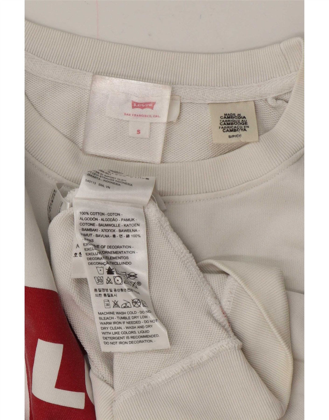 Levi's Sudadera de gran tamaño con estampado gráfico para mujer UK 10 Small White Cotton