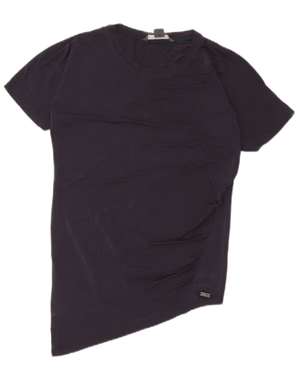 Armani Exchange Camiseta asimétrica extragrande para mujer UK 2 2XS Azul marino