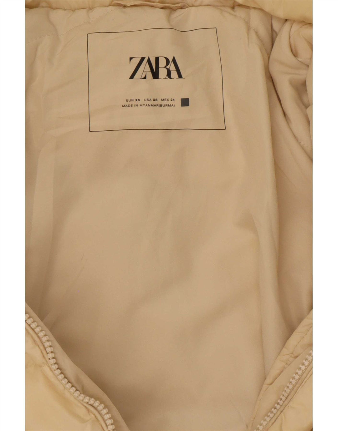 Zara Mujer Abrigo Acolchado Extragrande Con Capucha UK 6 XS Poliéster Beige