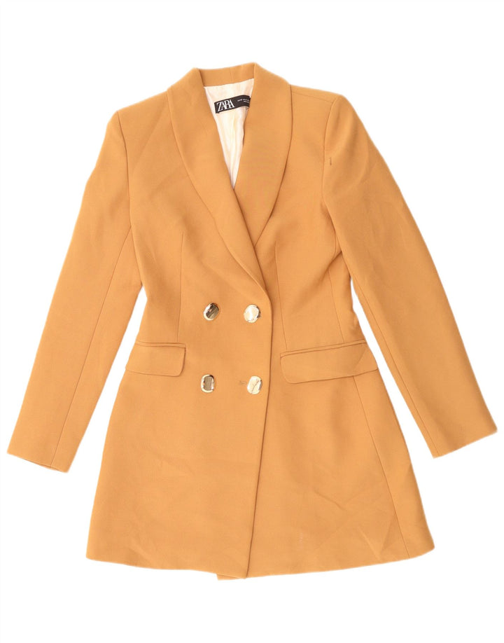Zara Chaqueta tipo blazer larga con doble botonadura para mujer UK 6 XS Naranja Poliéster