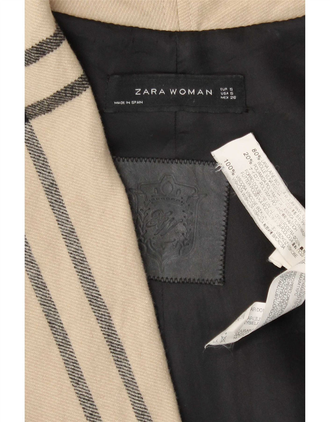 Zara Mujer Abrigo Abierto De Ajuste Relajado UK 10 Small Beige Plaid Lana