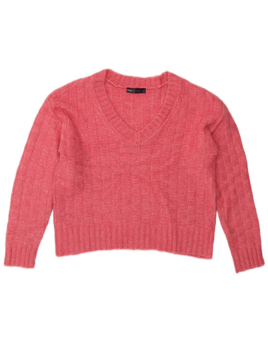 MARKS & SPENCER Suéter tipo jersey de gran tamaño con cuello en V para mujer UK 10 Small Pink