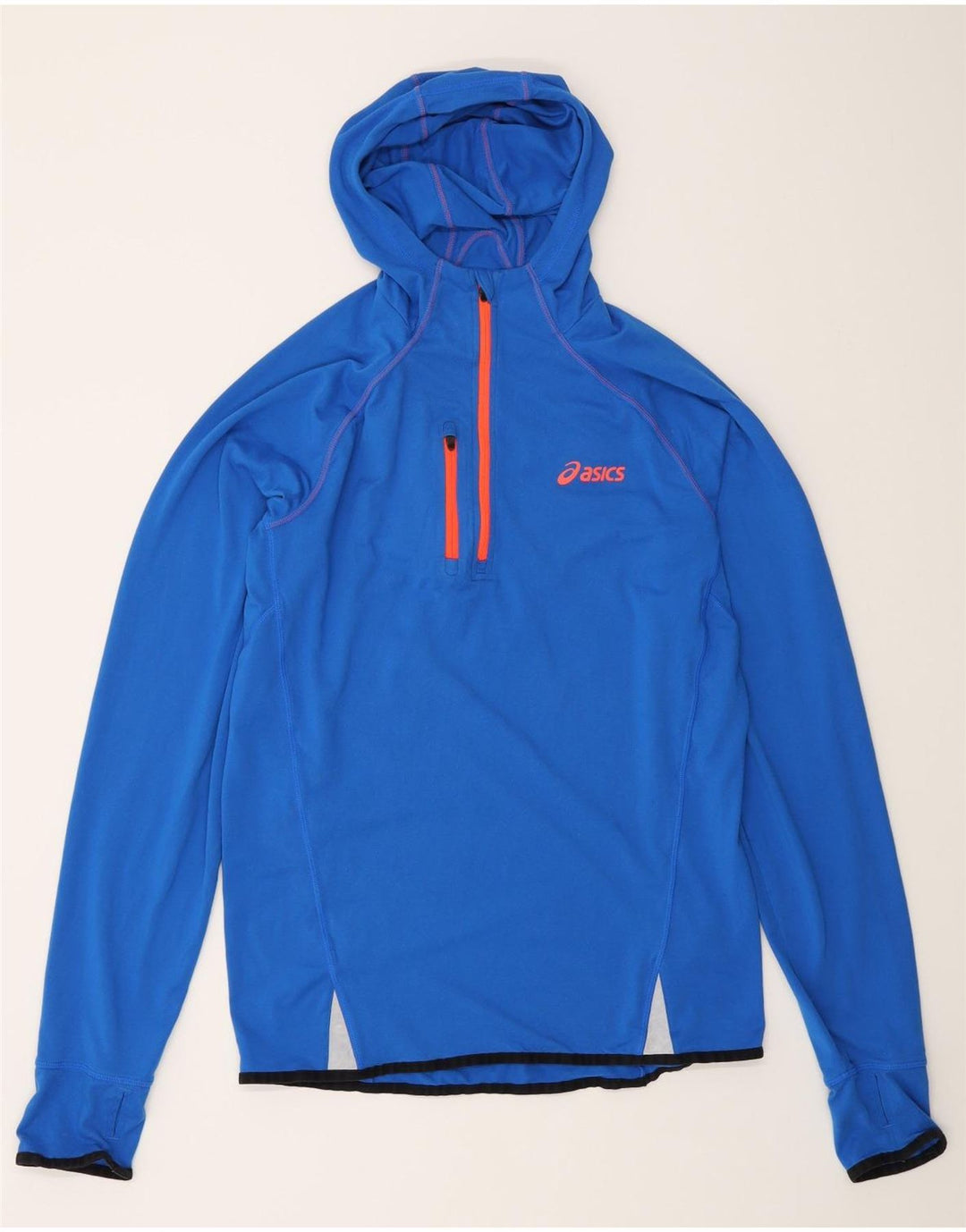 Asics Hombre Con Capucha Zip Neck Top Manga Larga Poliéster Azul Medio