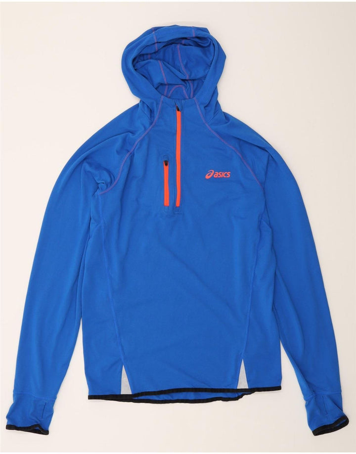Asics Hombre Con Capucha Zip Neck Top Manga Larga Poliéster Azul Medio