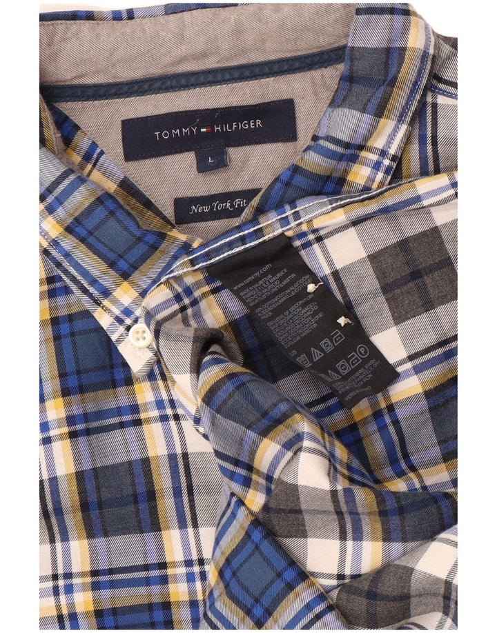 Tommy Hilfiger Camisa de franela New York Fit de algodón a cuadros azules grandes para hombre