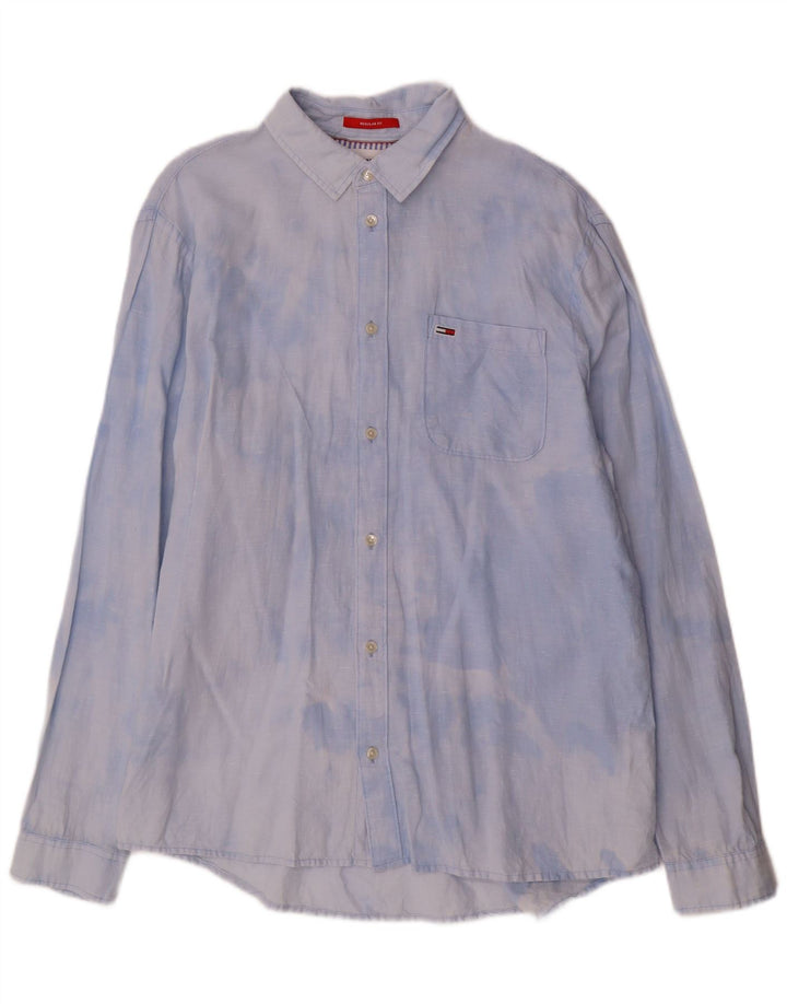 TOMMY HILFIGER Camisa de corte regular para hombre XL Algodón teñido anudado azul