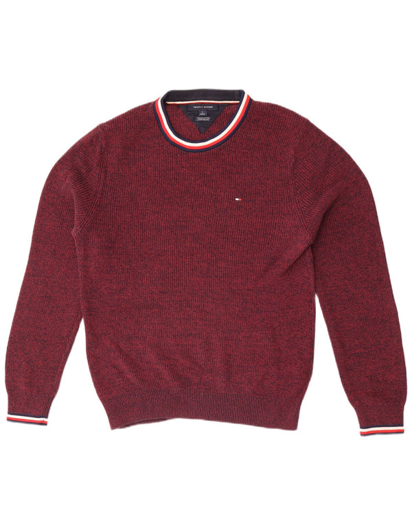 Tommy Hilfiger Jersey con cuello redondo para hombre, suéter medio moteado en burdeos
