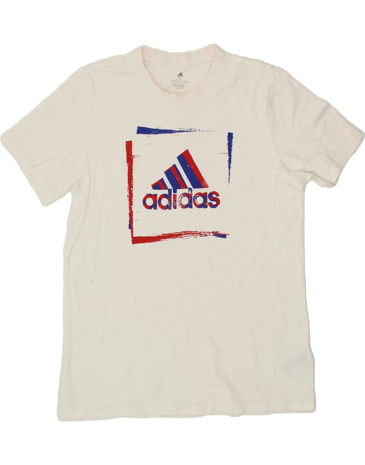 ADIDAS Mens Graphic T-Shirt Top Medium White Cotton Vintage Adidas and Second-Hand Adidas from Messina Hembry 