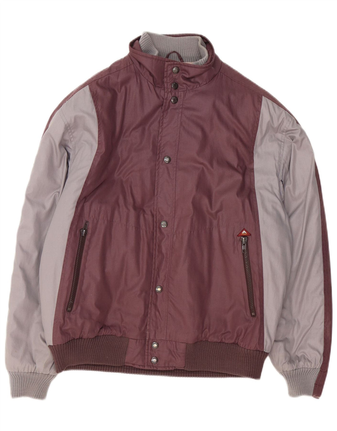 Vintage hombres bomber chaqueta Reino Unido 38 medio borgoña colorblock poliéster