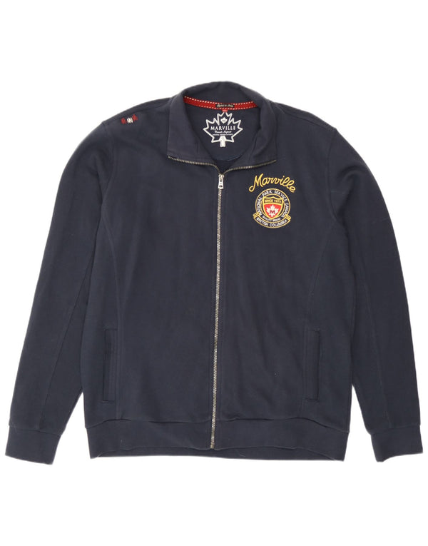 Marville Mens Graphic Chándal Top Chaqueta 3XL Azul Marino Algodón Retro