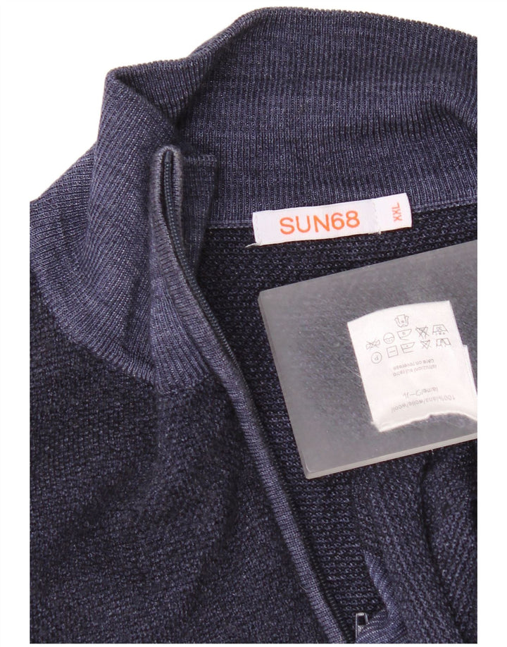 Sun68 Suéter tipo cárdigan para mujer UK 20 2XL Lana azul marino