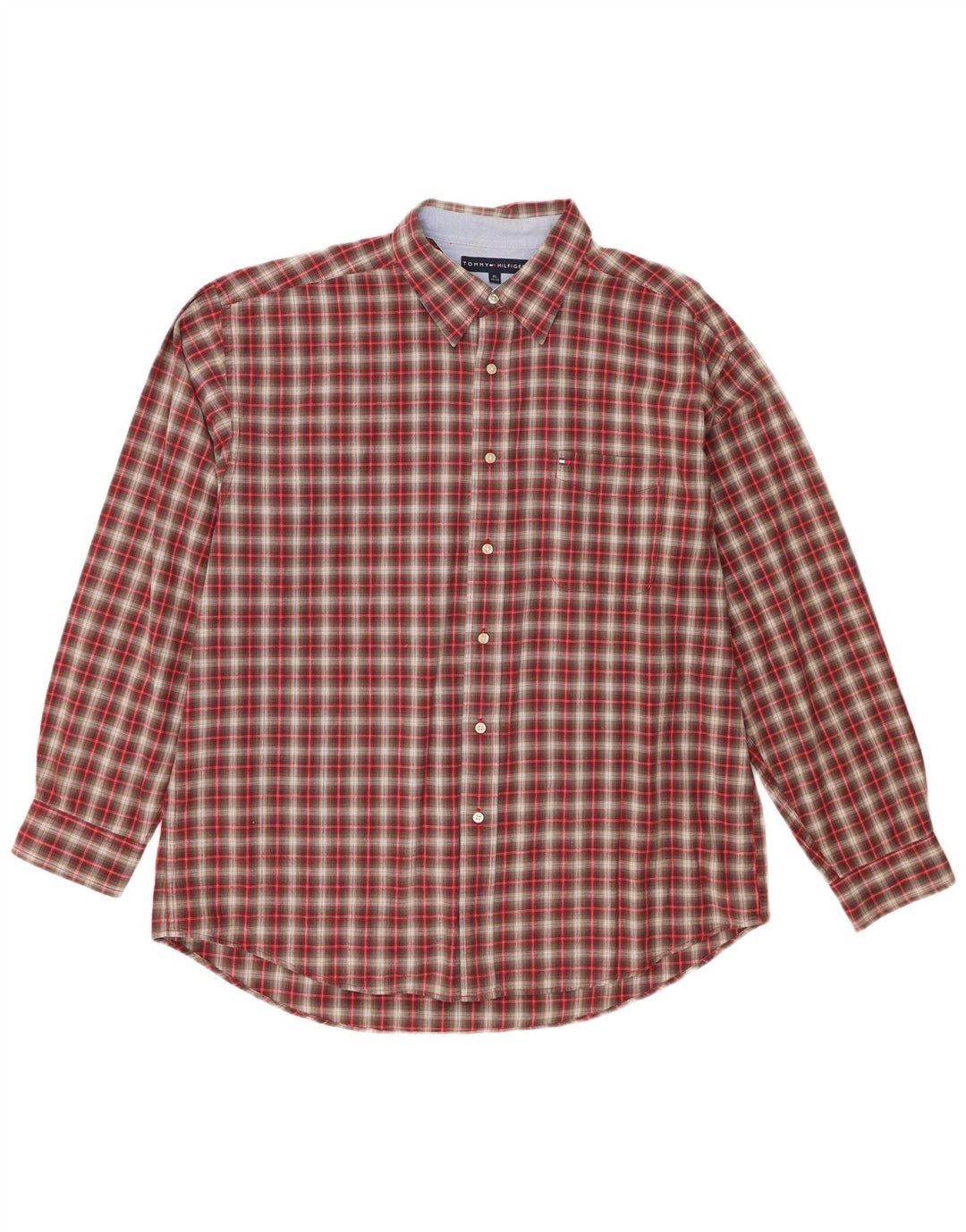 Camisa Tommy Hilfiger Hombre XL Algodón Cuadros Rojos