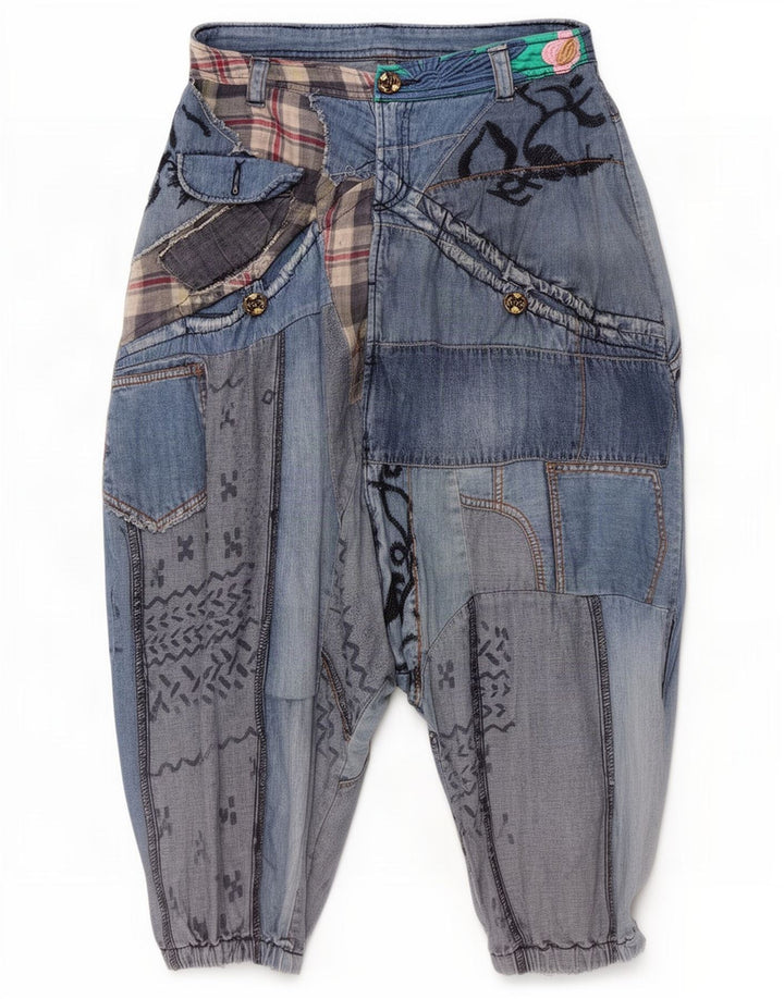 Vaqueros Desigual Mujer Harem Drop Crotch W30 L13 Algodón Patchwork Azul