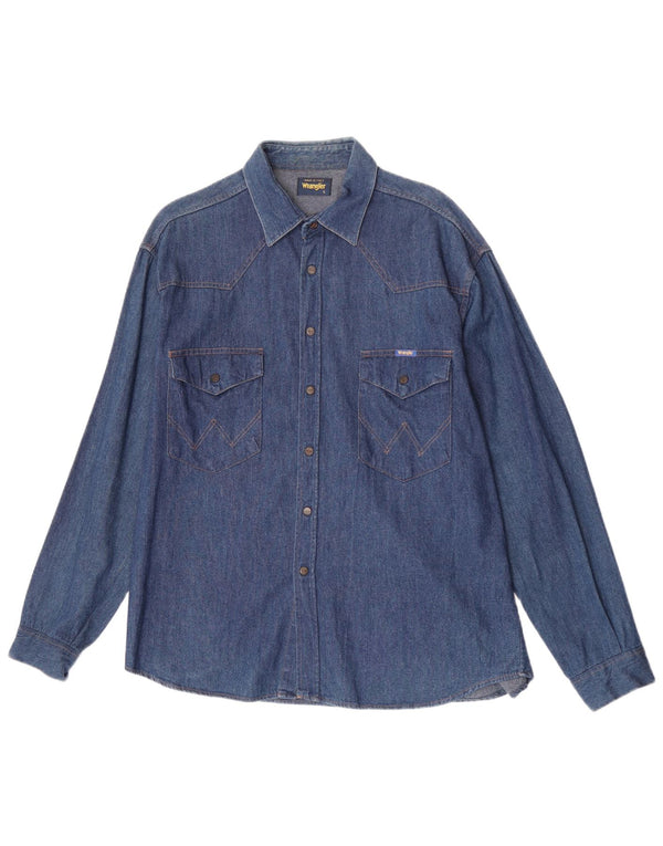 Wrangler Camisa Vaquera Para Hombre Algodón Azul Grande
