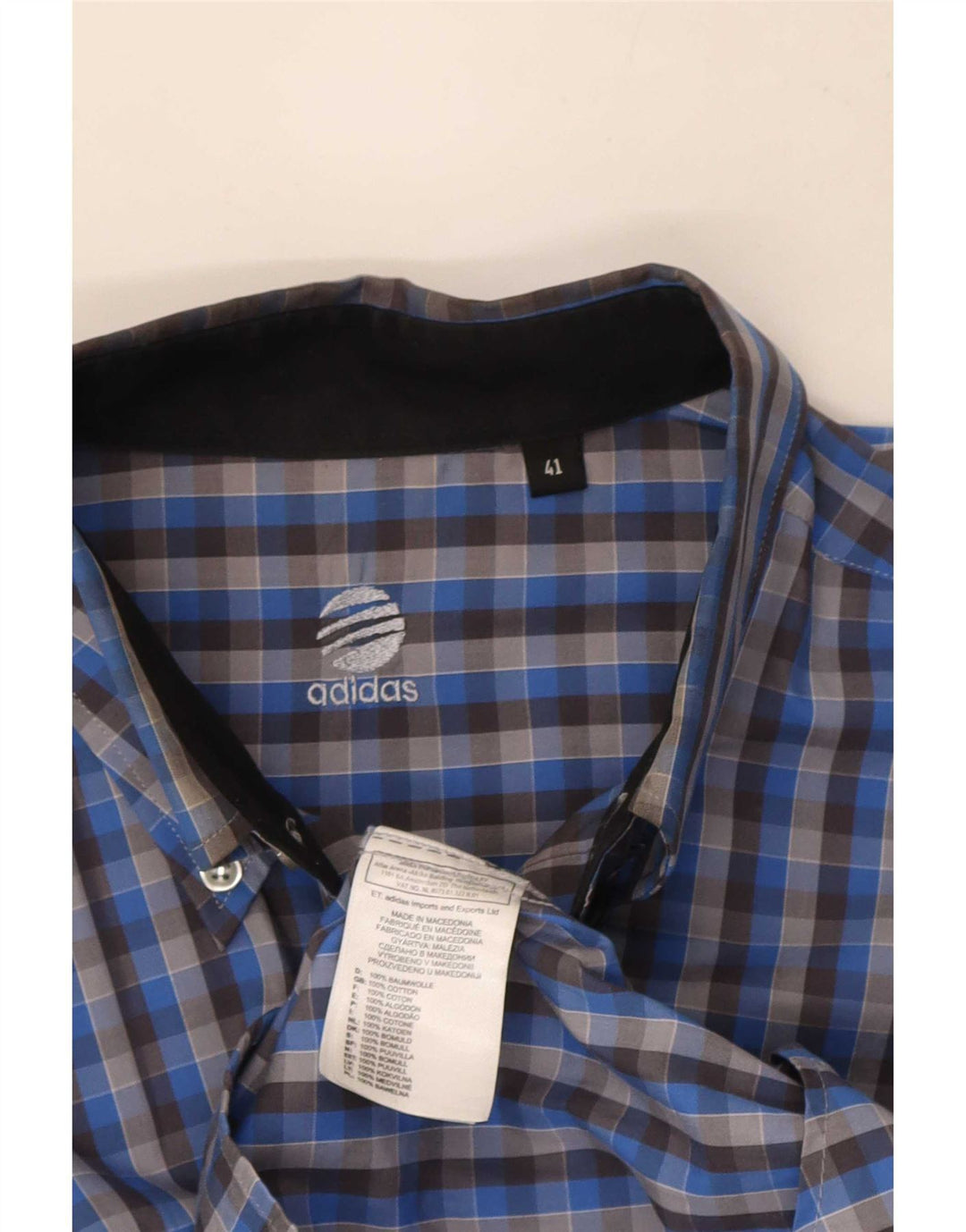 Adidas Camisa Hombre Talla 41 Algodón Azul Mediano A Cuadros