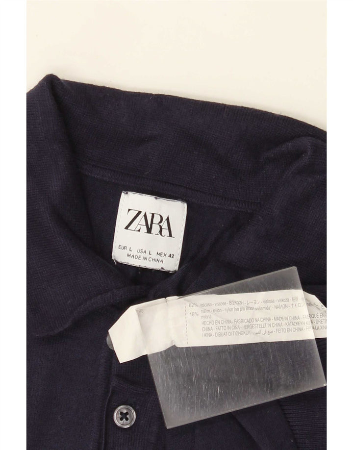 Zara Hombre Polo Camisa Grande Viscosa Azul Marino