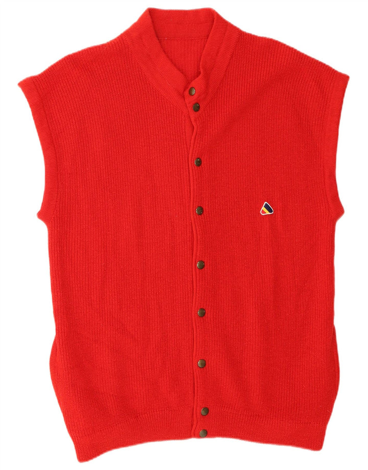 Vintage hombres sin mangas cardigan suéter medio rojo