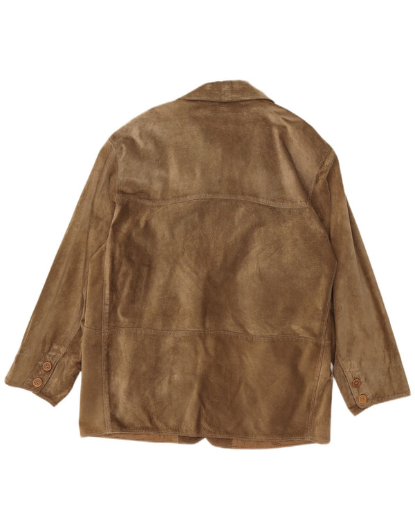 Vintage hombres 4 botones ante Blazer chaqueta IT 48 cuero marrón medio