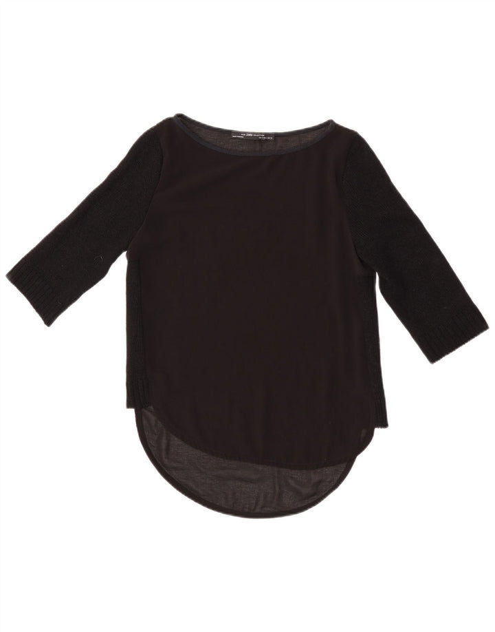 Zara Mujer Top Manga 3/4 UK 10 Small Negro