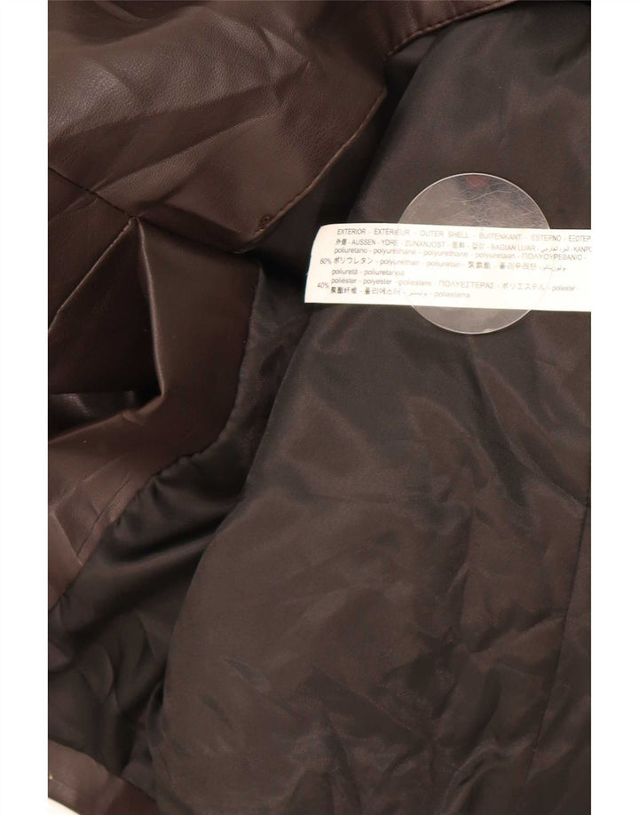Zara Chaqueta Blazer De Piel Sintética Con 1 Botón Para Mujer UK 44 Marrón Medio
