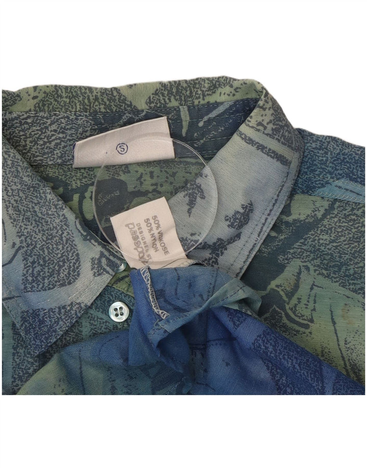 Passport Camisa De Manga Corta Para Hombre Viscosa Geométrica Azul Pequeña