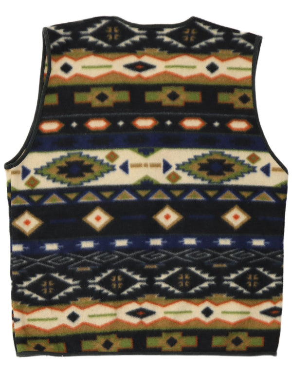 Vintage hombres polar Gilet Reino Unido 42 XL poliéster geométrico multicolor