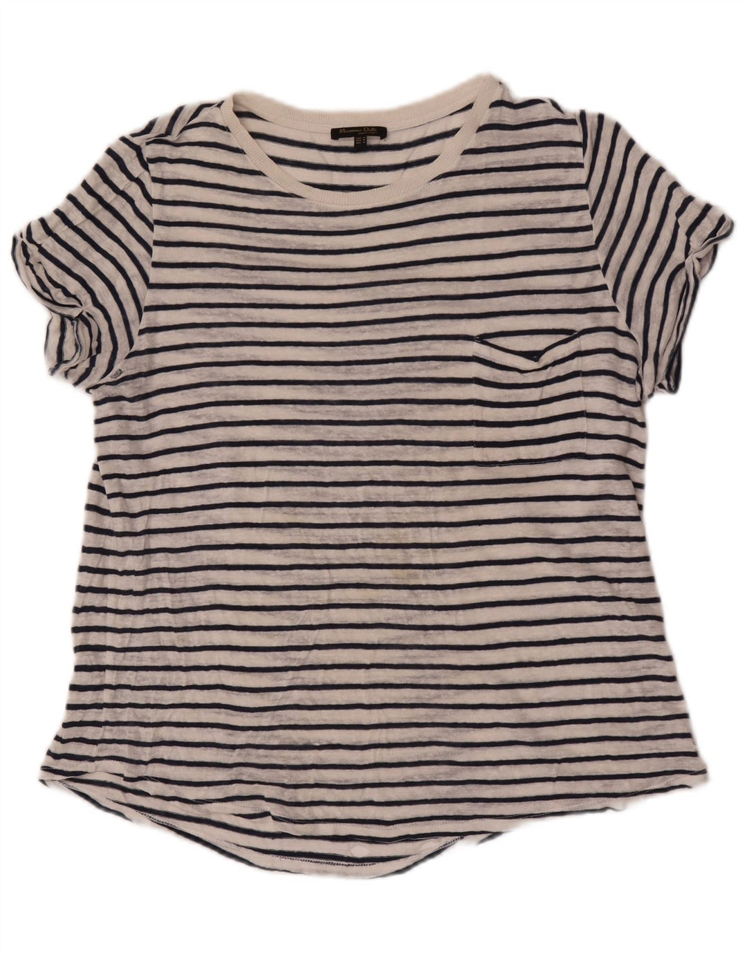 Massimo Dutti Camiseta Mujer Top UK 44 Mediano Blanco Rayas