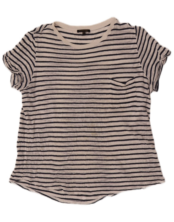 Massimo Dutti Camiseta Mujer Top UK 44 Mediano Blanco Rayas