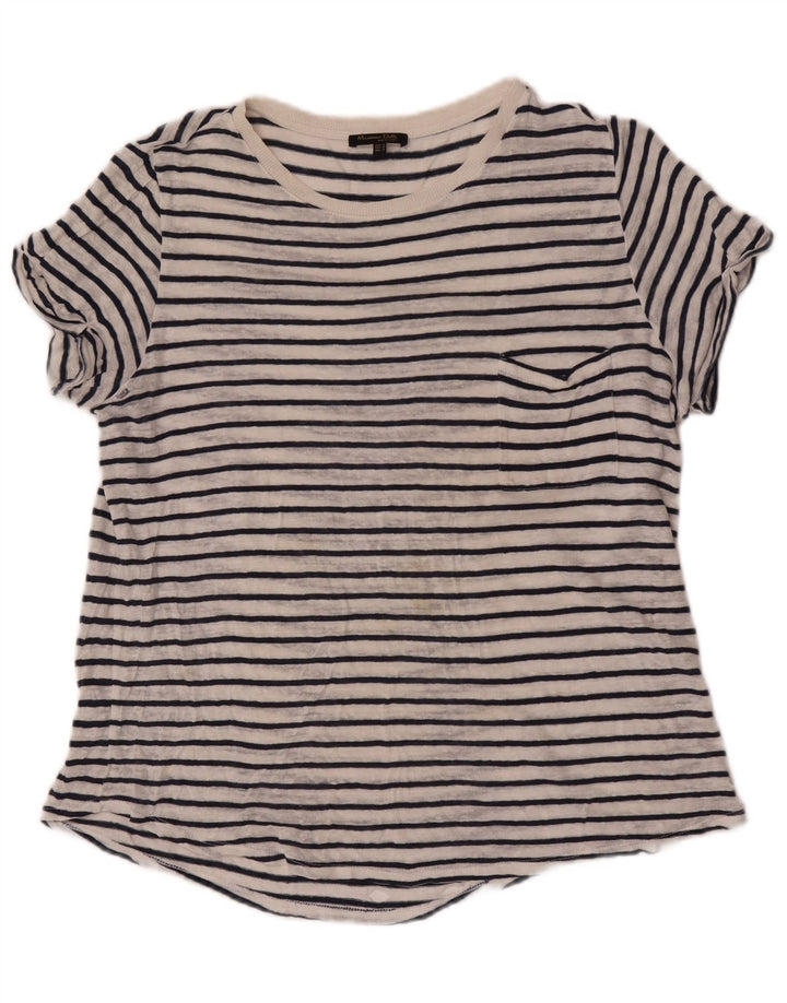 Massimo Dutti Camiseta Mujer Top UK 44 Mediano Blanco Rayas