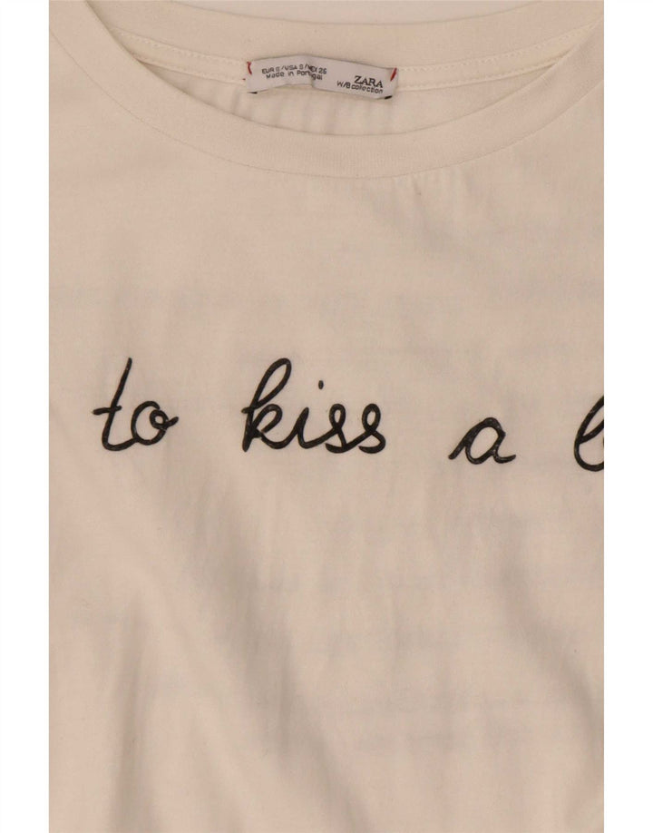 Zara Mujer Camiseta Gráfica Extragrande Top UK 10 Small Blanco