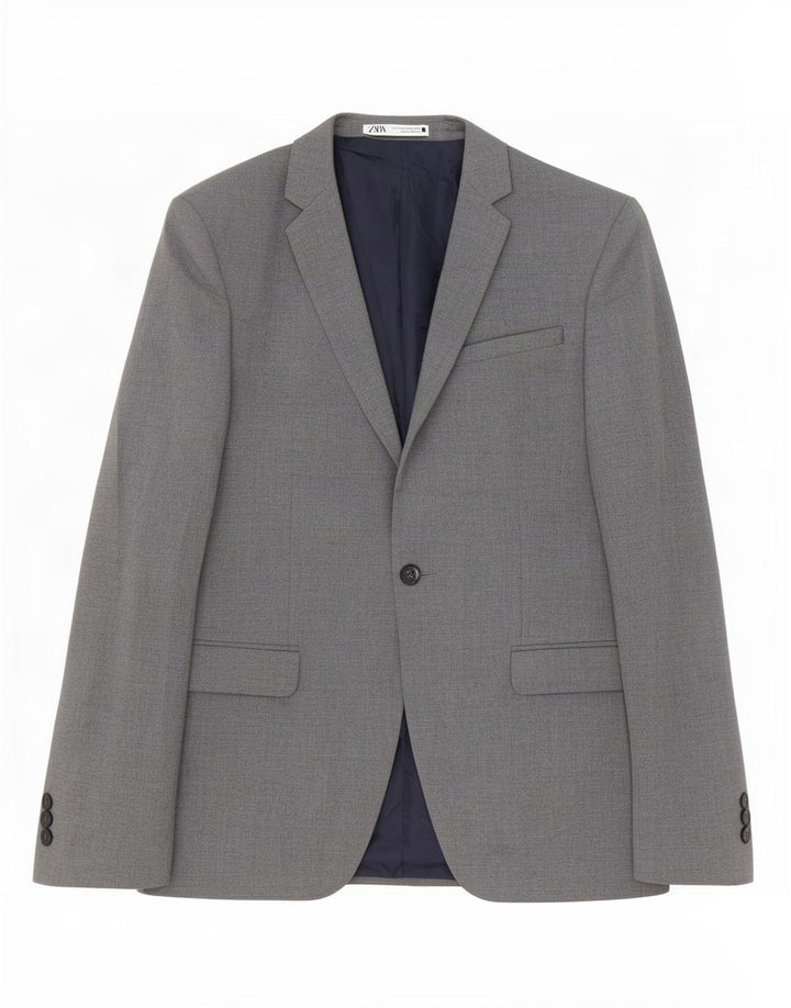 Zara Chaqueta Blazer De 1 Botón Para Hombre EU 44 XS Gris Poliéster