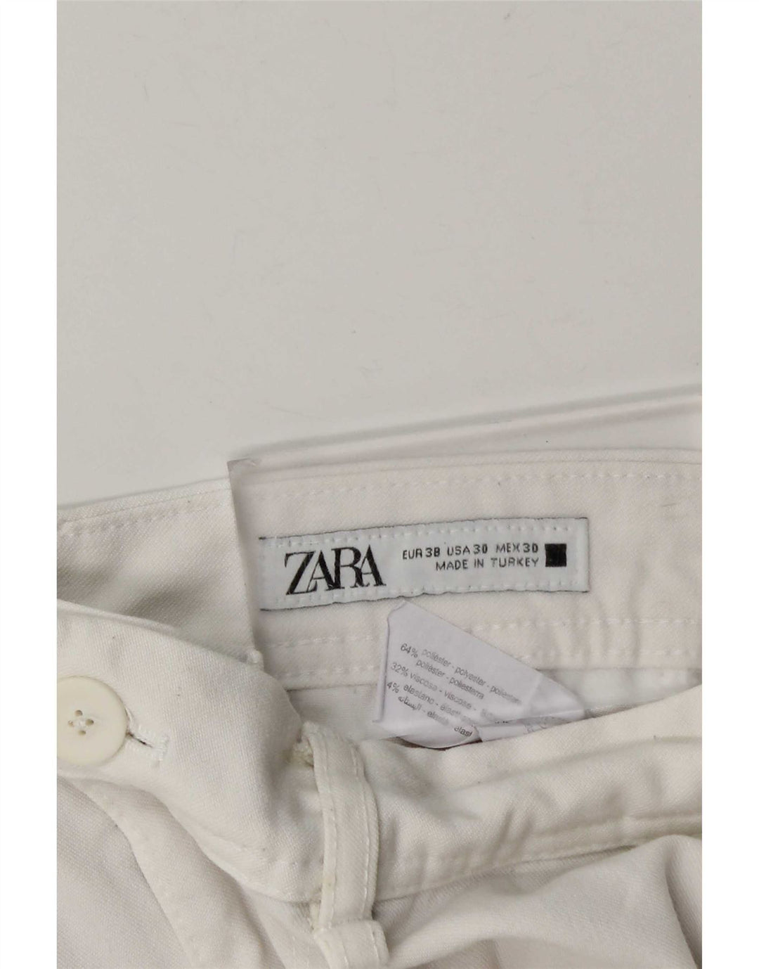 Zara Mens Slim Chino Pantalones EU 38 Small W30 L28 Poliéster Blanco