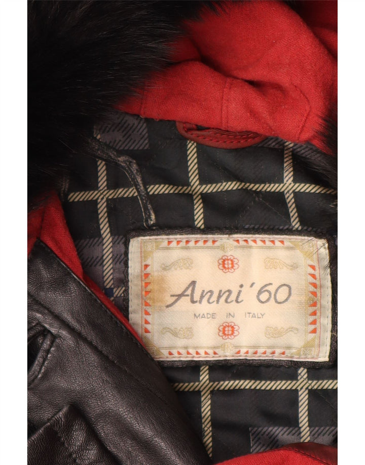 VINTAGE Abrigo de cuero con capucha de gran tamaño para mujer IT 42 Cuero negro mediano