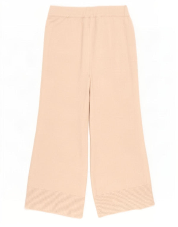 Zara Mujer Pantalón Capri De Pierna Ancha De Punto Grande W32 L27 Viscosa Beige