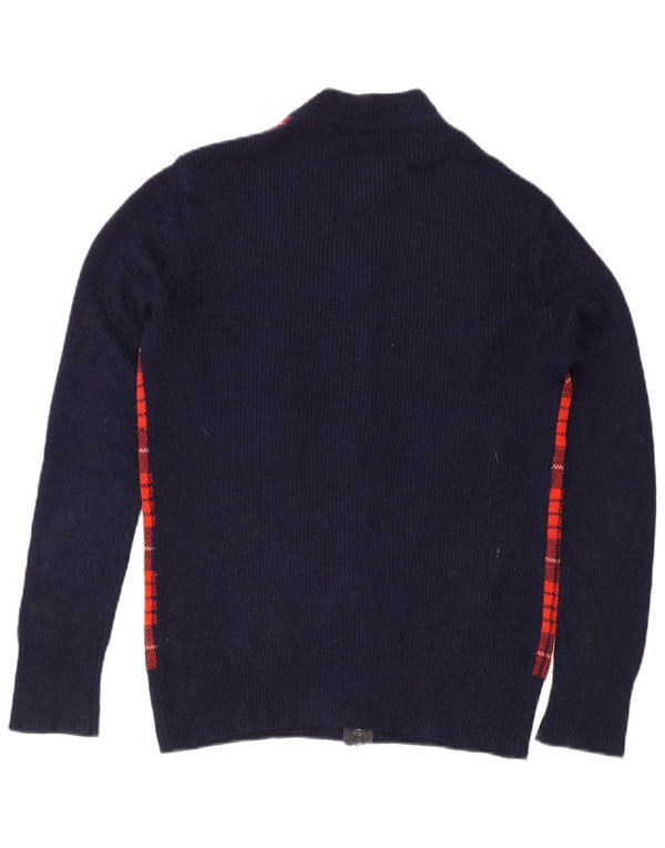 Vintage hombres Cardigan suéter IT 54 XL azul marino comprobar