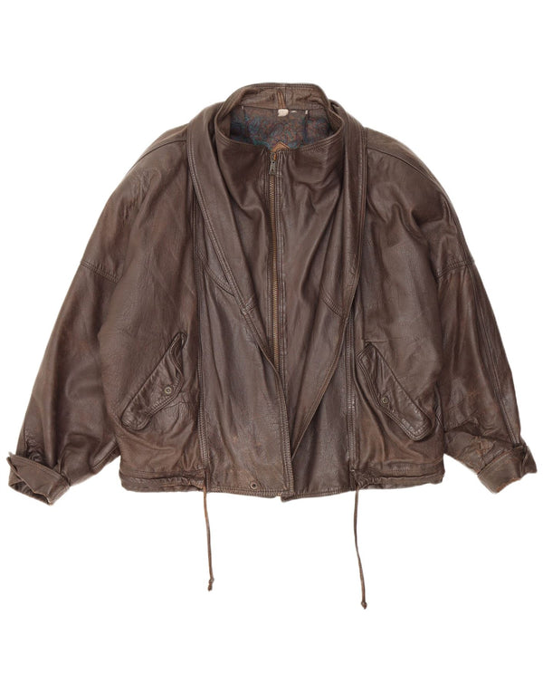 Vintage mujer crop chaqueta de cuero de gran tamaño IT 52 2XL cuero marrón