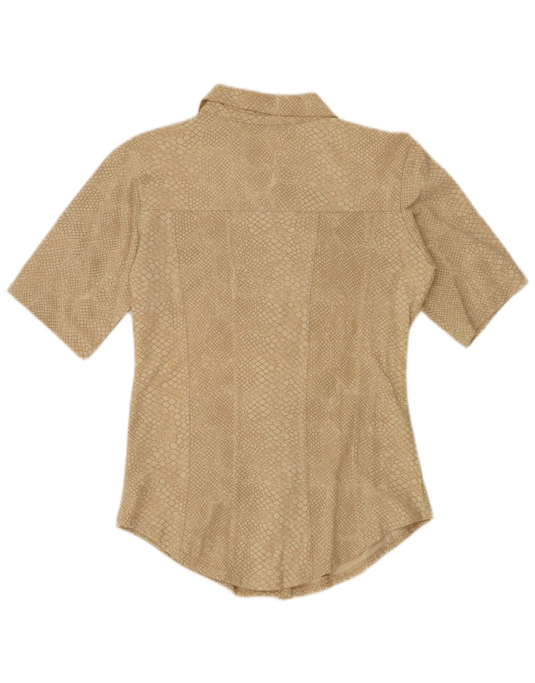 VINTAGE Camisa de patrón abstracto para mujer Reino Unido 12 Estampado animal beige medio