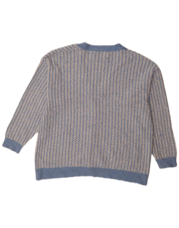 Zara Mujer Suéter Cárdigan Extragrande UK 44 Algodón Geométrico Azul Medio
