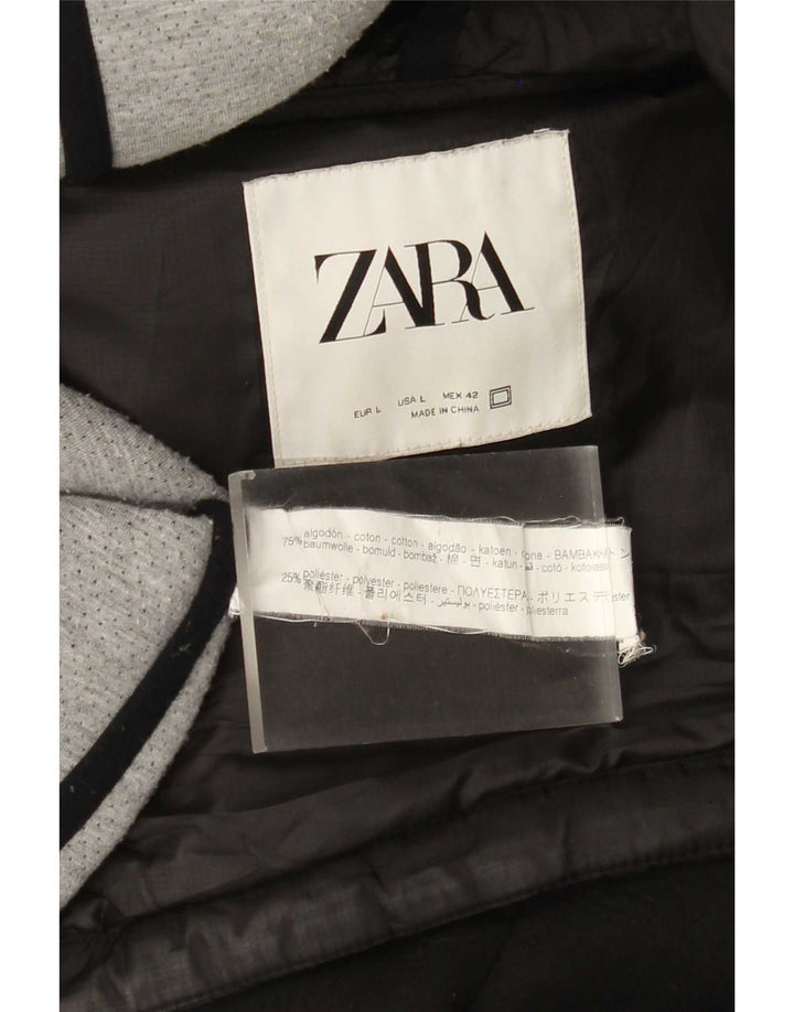 Zara Chaqueta acolchada con capucha para hombre UK 40 Large Algodón negro