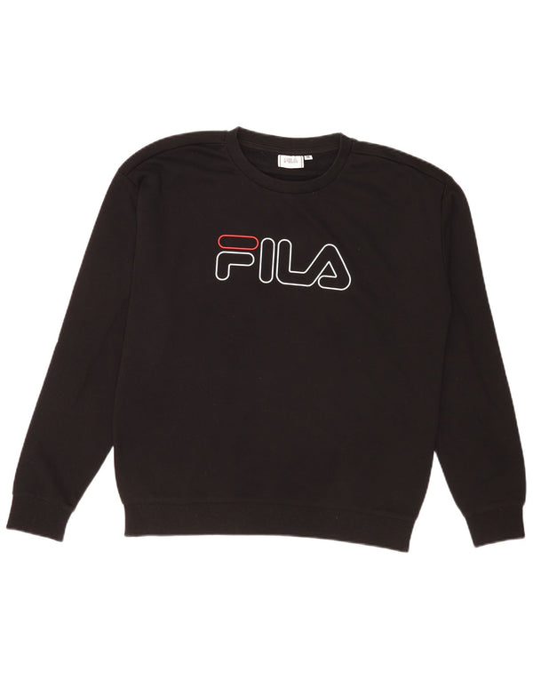 Fila Mujer Graphic Sudadera Jumper Reino Unido 10/12 Mediano Negro Algodón