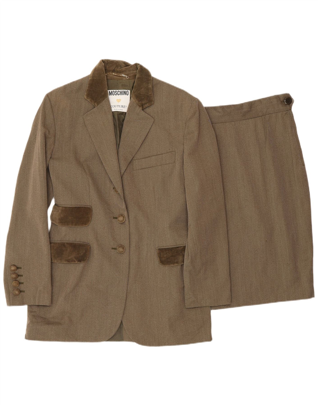 MOSCHINO Conjunto de falda de 2 piezas con 3 botones para mujer UK 12 Medium W28 Brown Classic