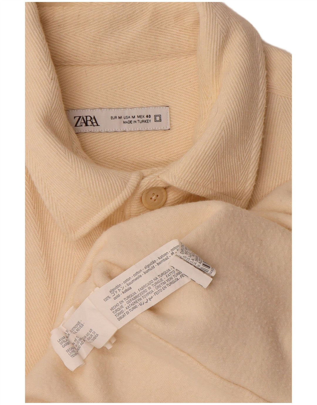 Zara Hombre Camisa Sobrecamisa Franela Poliéster Beige Medio
