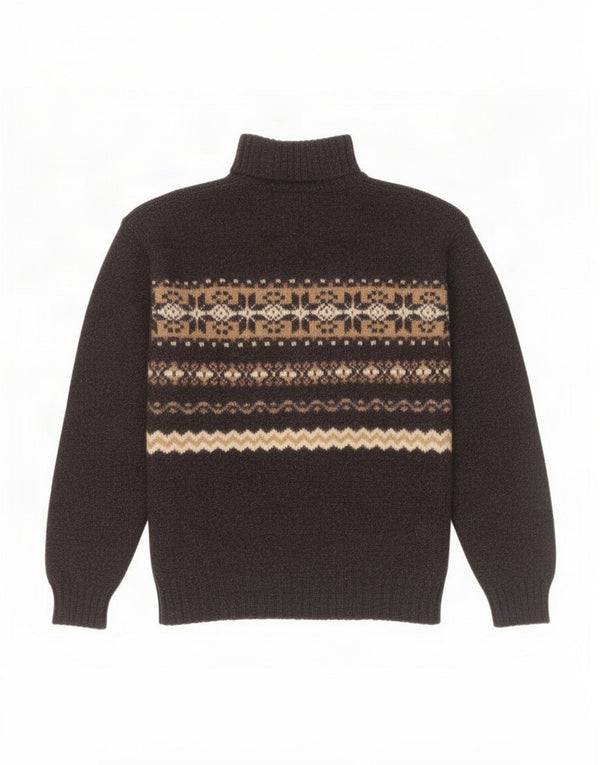 Benetton Jersey Con Cuello Vuelto Para Mujer UK 44 Mediano Lana Fair Isle Negra